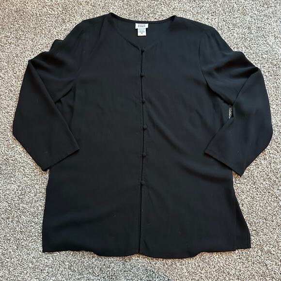 Eileen Fisher black silk long sleeve button front top size M - Picture 5 of 11
